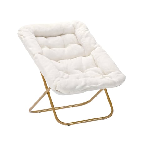 Flash Furniture Archer 28-in Oversized Portable Faux Shearling Folding Saucer Chair, Ivory Faux Shearling/Gold Frme FV-FSC-027-IV-SGD-GG